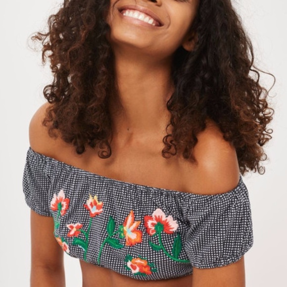 TopShop Embroidered Floral Crop Top - Picture 7 of 8